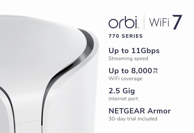 Orbi (RBE773) Tri-band BE11000 Mesh WiFi 7 System (3-Pack, 1 Router + 2 Satellites)