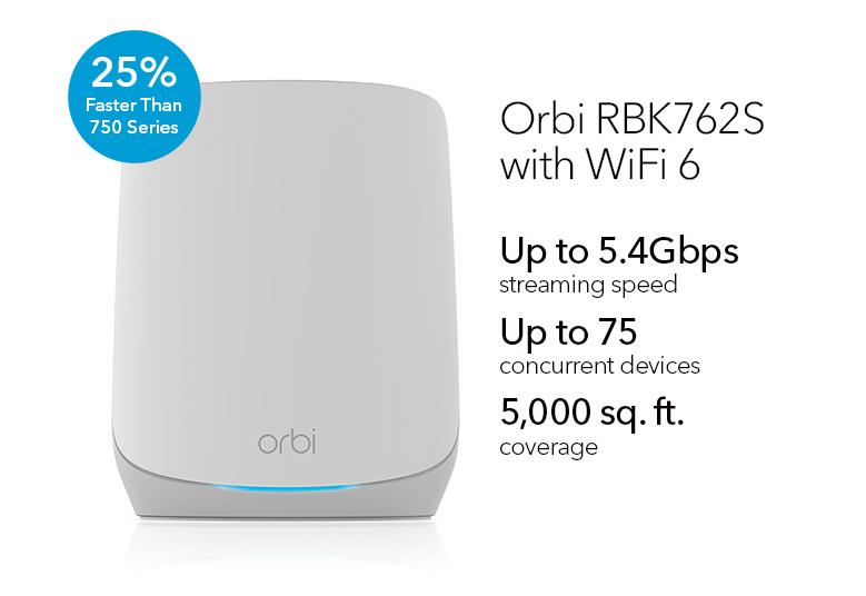 Orbi (RBK762S) 三頻 AX5400 WiFi 6 Mesh 無線系統 (2件裝, 1主機 + 1分機)