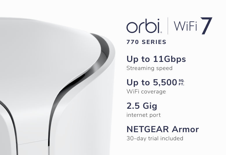 Orbi (RBE772) Tri-band BE11000 Mesh WiFi 7 System (2-Pack, 1 Router + 1 Satellite)