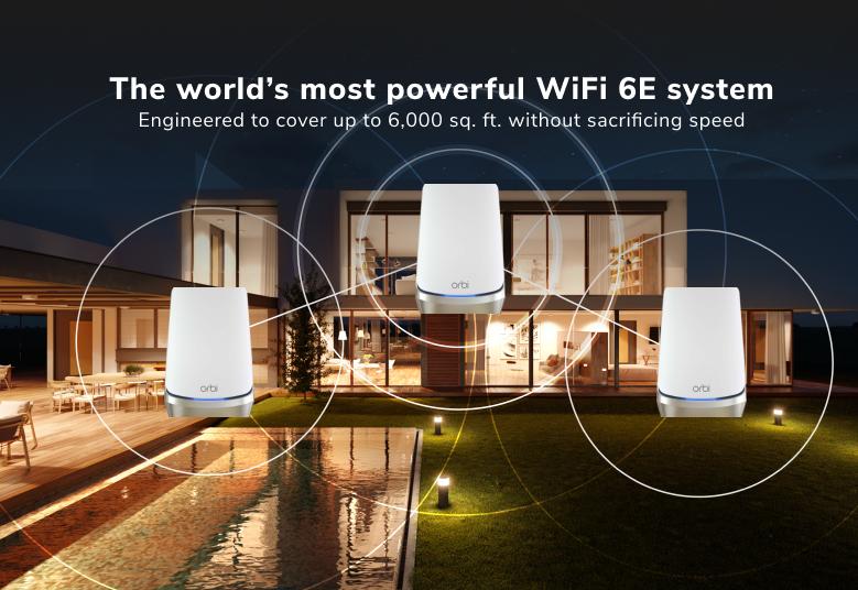 Orbi (RBKE963) Quad-Band AXE11000 Mesh WiFi 6E System (3-Pack, 1 Router + 2 Satellites)
