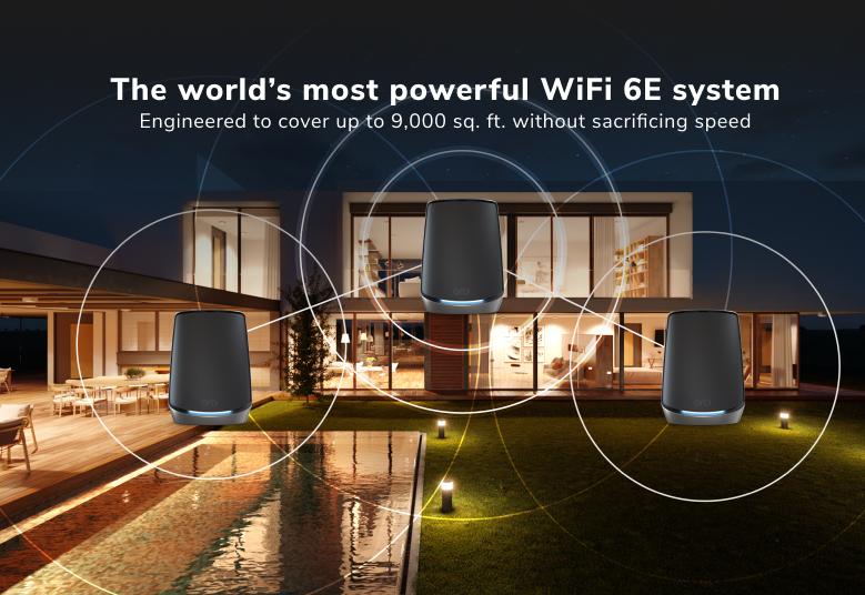 Orbi 960系列四頻WiFi 6E Mesh系統,黑色版,3件裝 (RBKE963B)