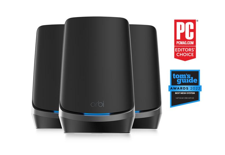 Orbi 960系列四頻WiFi 6E Mesh系統,黑色版,3件裝 (RBKE963B)