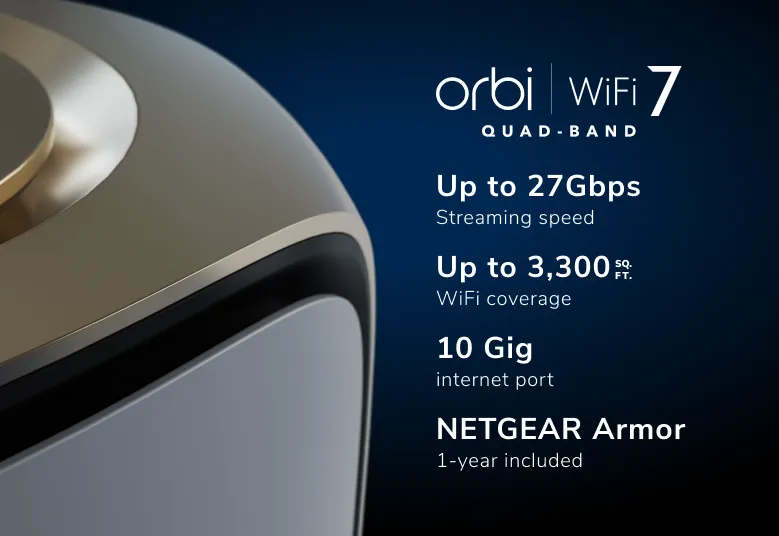 Orbi (RBE971S) 四頻 BE27000 WiFi 7 Mesh 智能路由器 (主機) - 送 1 年 NETGEAR Armor