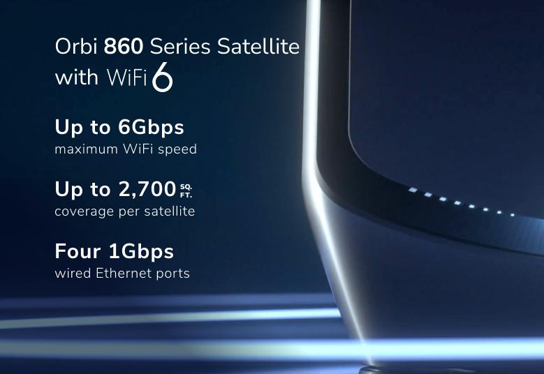 Orbi AX6000 WiFi Satellite (RBS860B) 860 Series Tri-Band WiFi 6 Mesh Add-on Satellite, 6Gbps, Black Edition