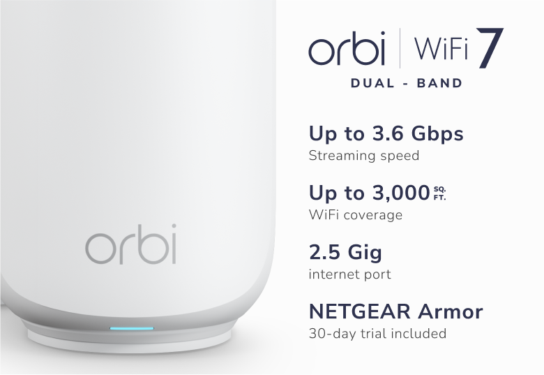 Orbi (RBE372) 雙頻 BE3600 WiFi 7 Mesh 無線系統 (2件裝)