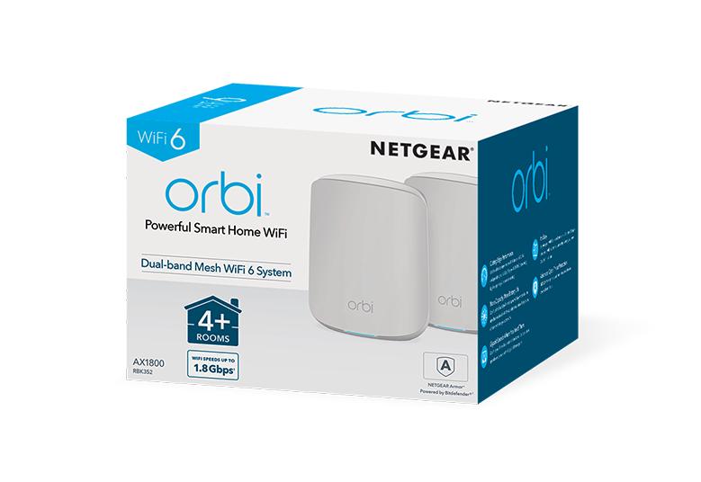 Orbi Dual-Band WiFi 6 Mesh System, 1.8Gbps,Router + 1 Satellite (RBK352)