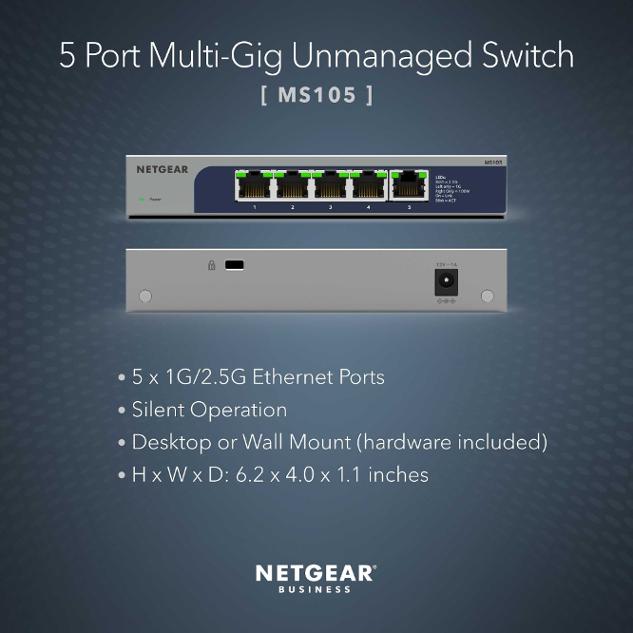 NETGEAR (MS105) 5埠 Multi-Gigabit (2.5G) 非網管交換機