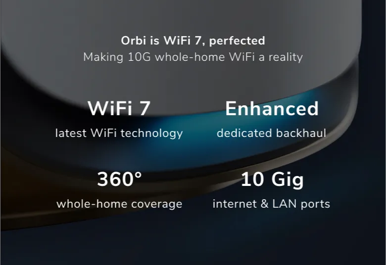 Orbi (RBE972S) Quad-band BE27000 Mesh WiFi 7 System (2-Pack, 1 Router + 1 Satellite)