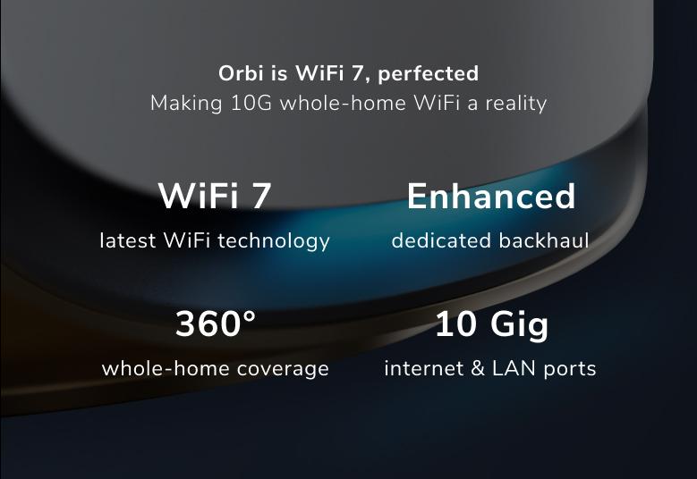Orbi (RBE973S) Quad-band BE27000 Mesh WiFi 7 System (3-Pack, 1 Router + 2 Satellites)
