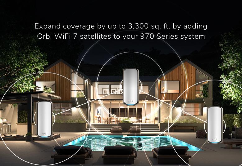 Orbi (RBE970) Quad-band BE27000 Mesh WiFi 7 Add-on Satellite<br>(Need to work with 970 series WiFi System)