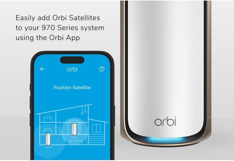 Orbi (RBE970) Quad-band BE27000 Mesh WiFi 7 Add-on Satellite<br>(Need to work with 970 series WiFi System)