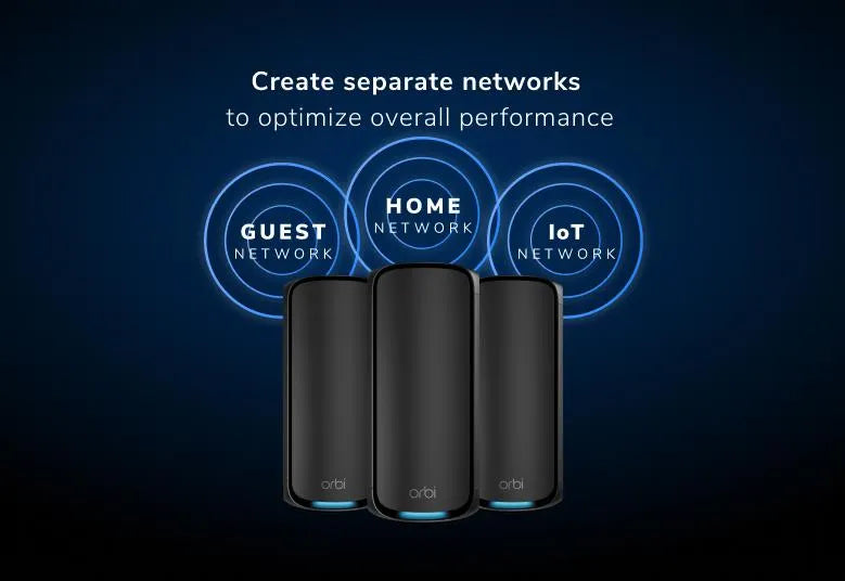 Orbi (RBE973S) Quad-band BE27000 Mesh WiFi 7 System (3-Pack, 1 Router + 2 Satellites), Black, 27Gbps, 3-Pack