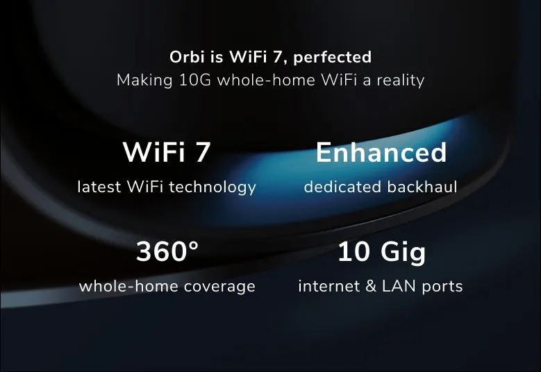 Orbi (RBE973S) Quad-band BE27000 Mesh WiFi 7 System (3-Pack, 1 Router + 2 Satellites), Black, 27Gbps, 3-Pack