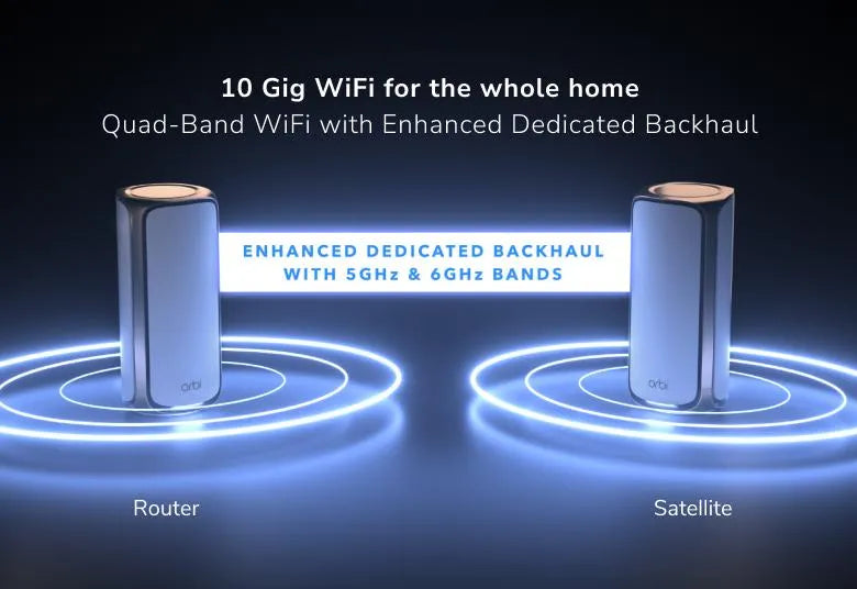 Orbi (RBE972S) Quad-band BE27000 Mesh WiFi 7 System (2-Pack, 1 Router + 1 Satellite)